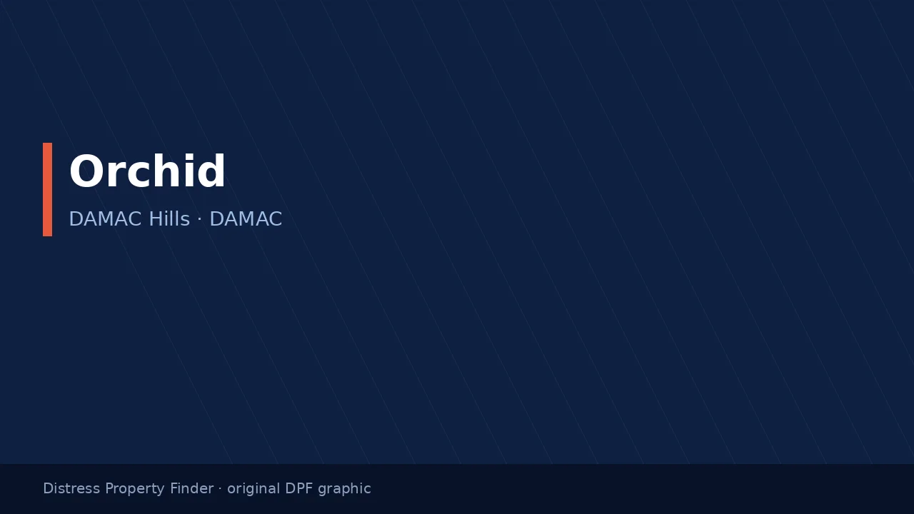 Orchid name on an original dark blue DPF graphic with DAMAC Hills subtitle
