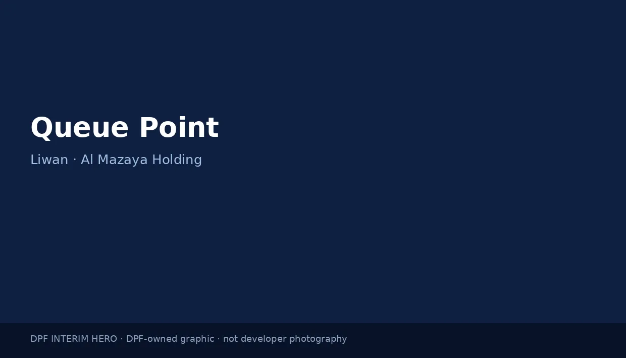 Queue Point name on a dark blue DPF interim hero graphic
