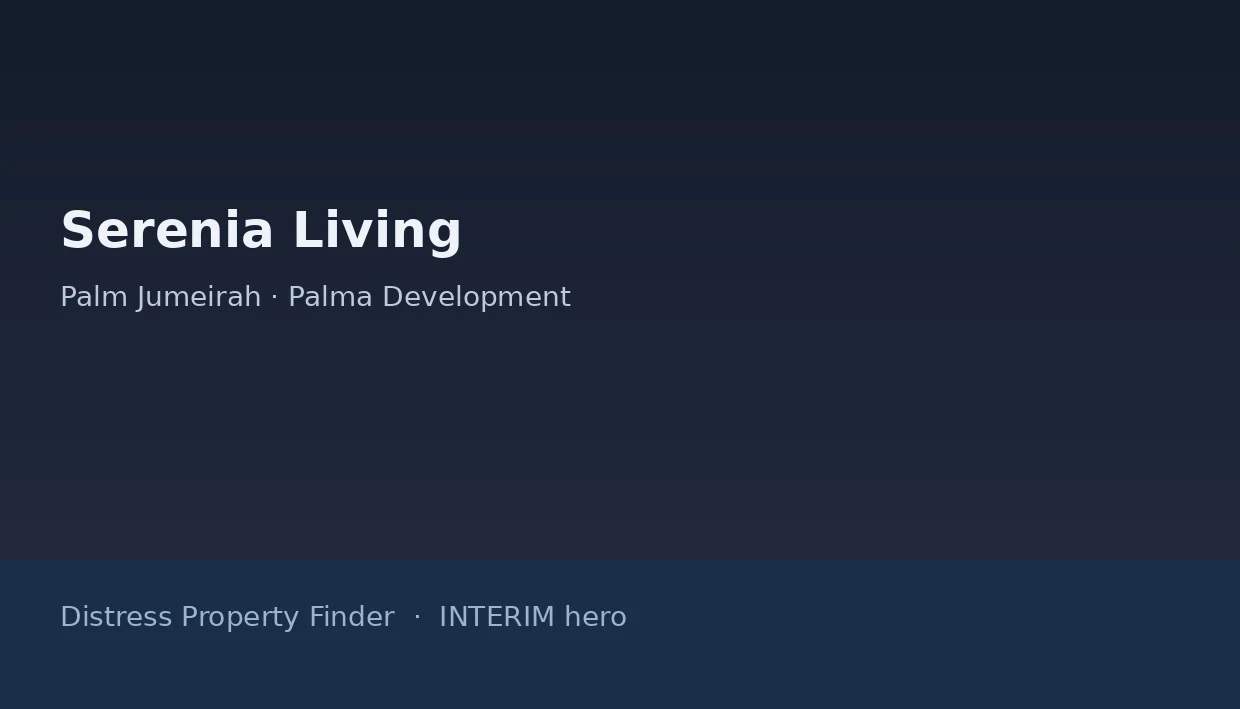 Serenia Living name on a dark blue DPF interim hero graphic