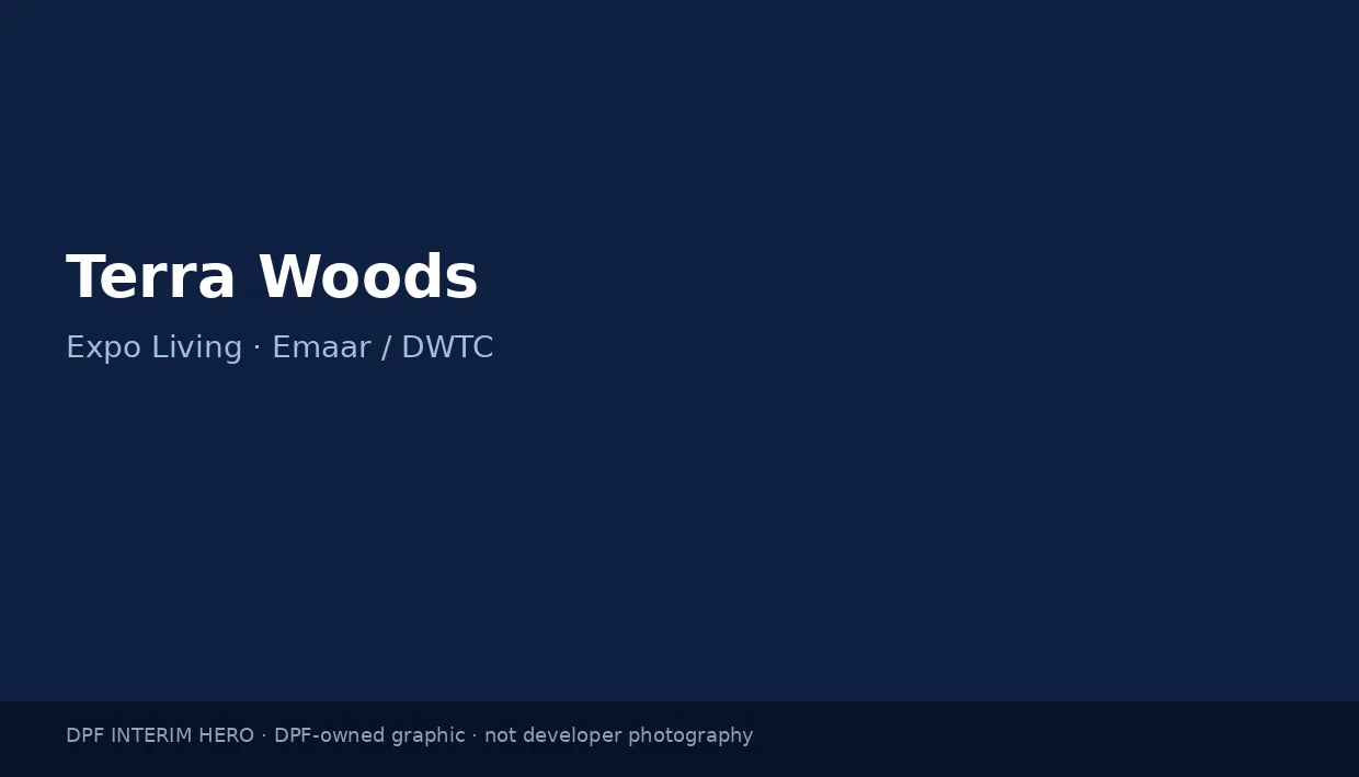 Terra Woods name on a dark blue DPF interim hero graphic