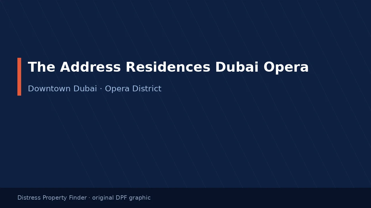 The Address Residences Dubai Opera title on an original dark blue DPF graphic