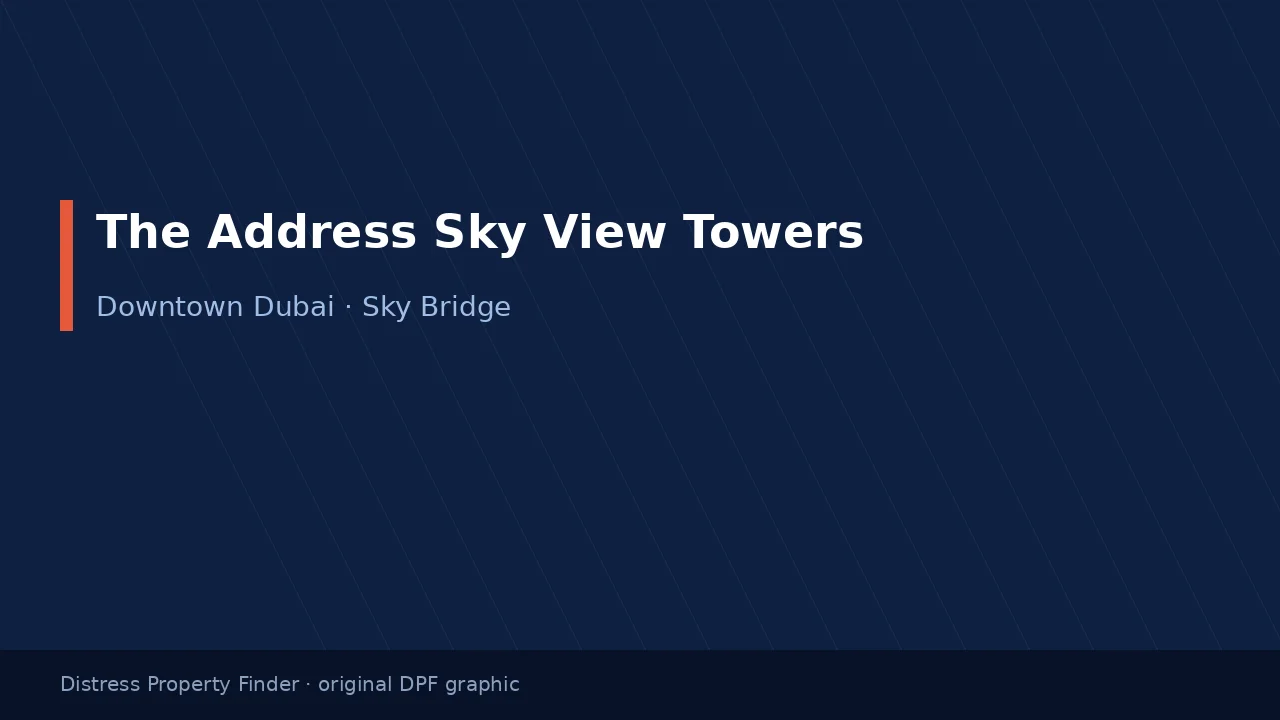 The Address Sky View Towers title on an original dark blue DPF graphic