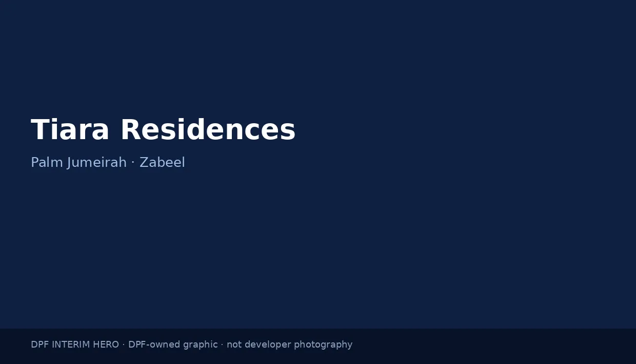 Tiara Residences name on a dark blue DPF interim hero graphic