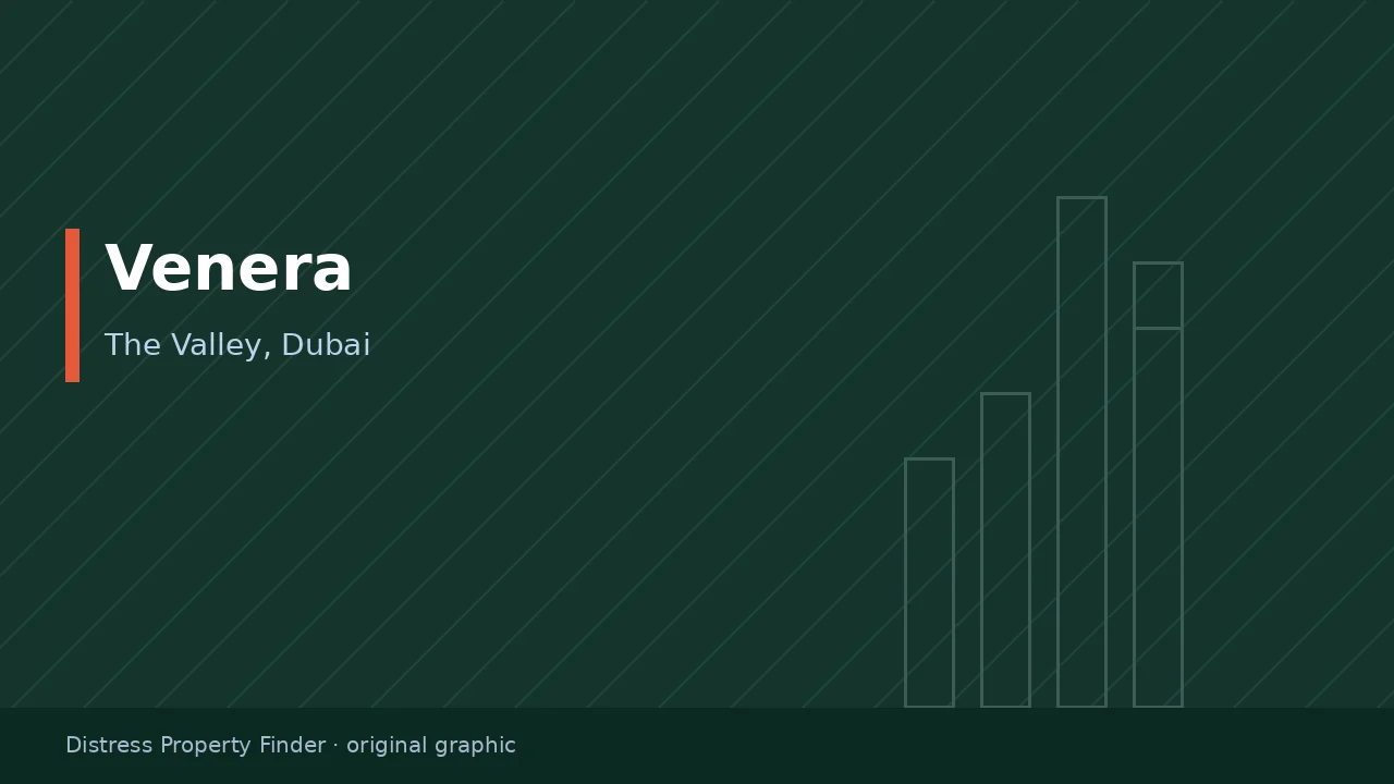 Original DPF graphic presenting the name Venera above a The Valley, Dubai subtitle on a forest green background