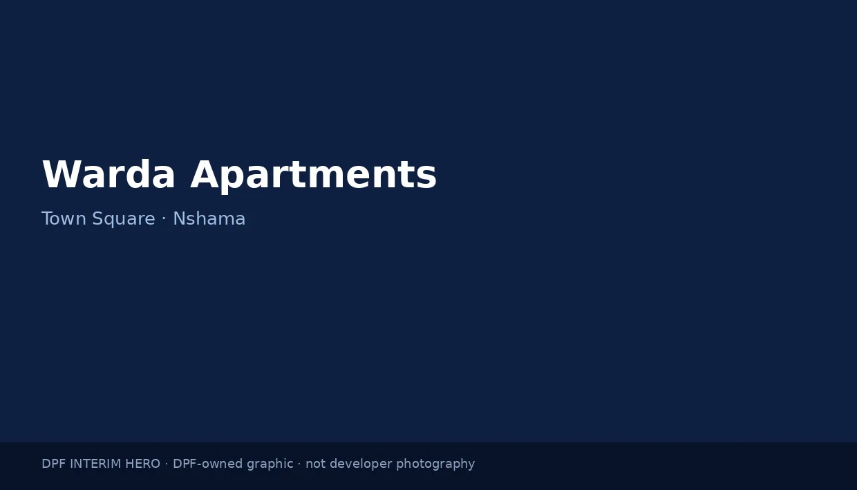 Warda Apartments name on a dark blue DPF interim hero graphic