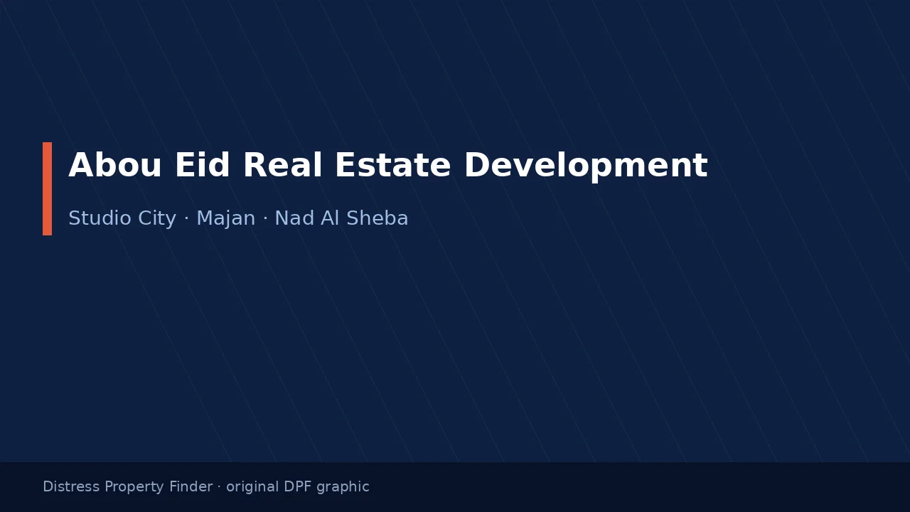 Abou Eid Real Estate Development name on an original dark blue DPF graphic
