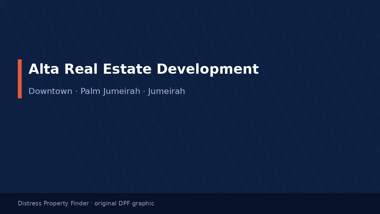 Alta Real Estate Development name on an original dark blue DPF graphic