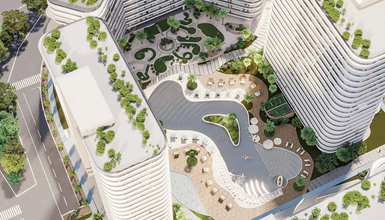 Rendering of The Central Downtown in Arjan, developed by AQUA Developments