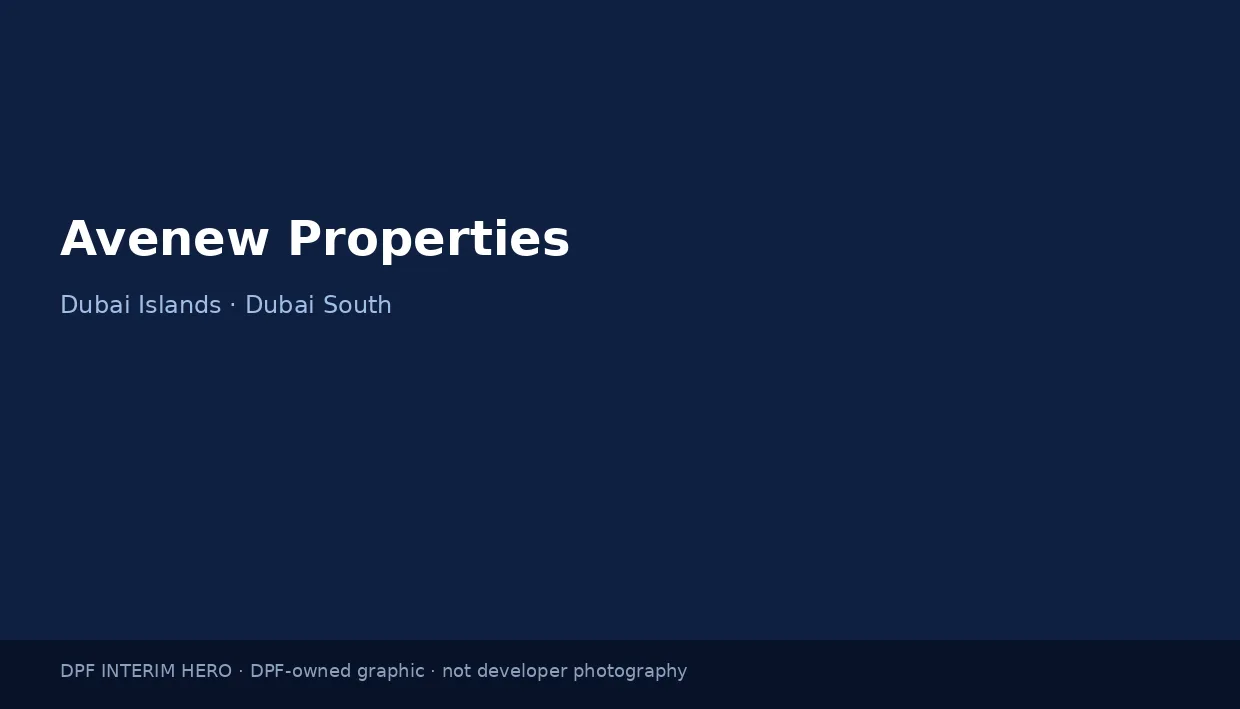 Avenew Properties name on a dark blue DPF interim hero graphic