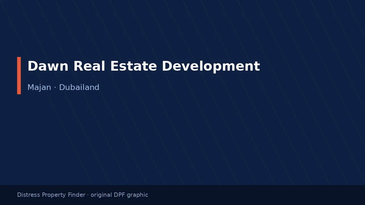 Dawn Real Estate Development name on an original dark blue DPF graphic