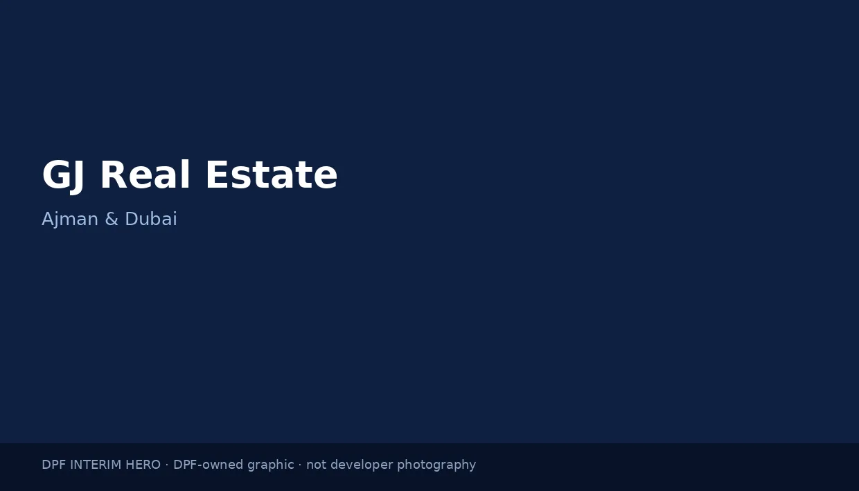 GJ Real Estate name on a dark blue DPF interim hero graphic