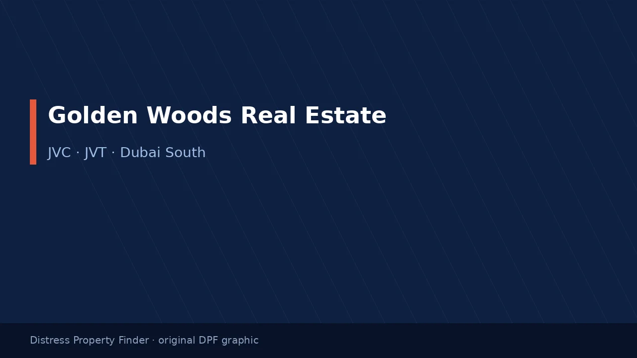 Golden Woods Real Estate name on an original dark blue DPF graphic