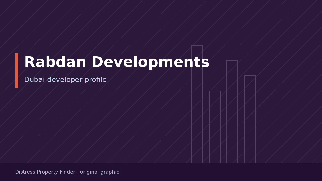 Original DPF graphic with the words Rabdan Developments above a Dubai developer profile subtitle