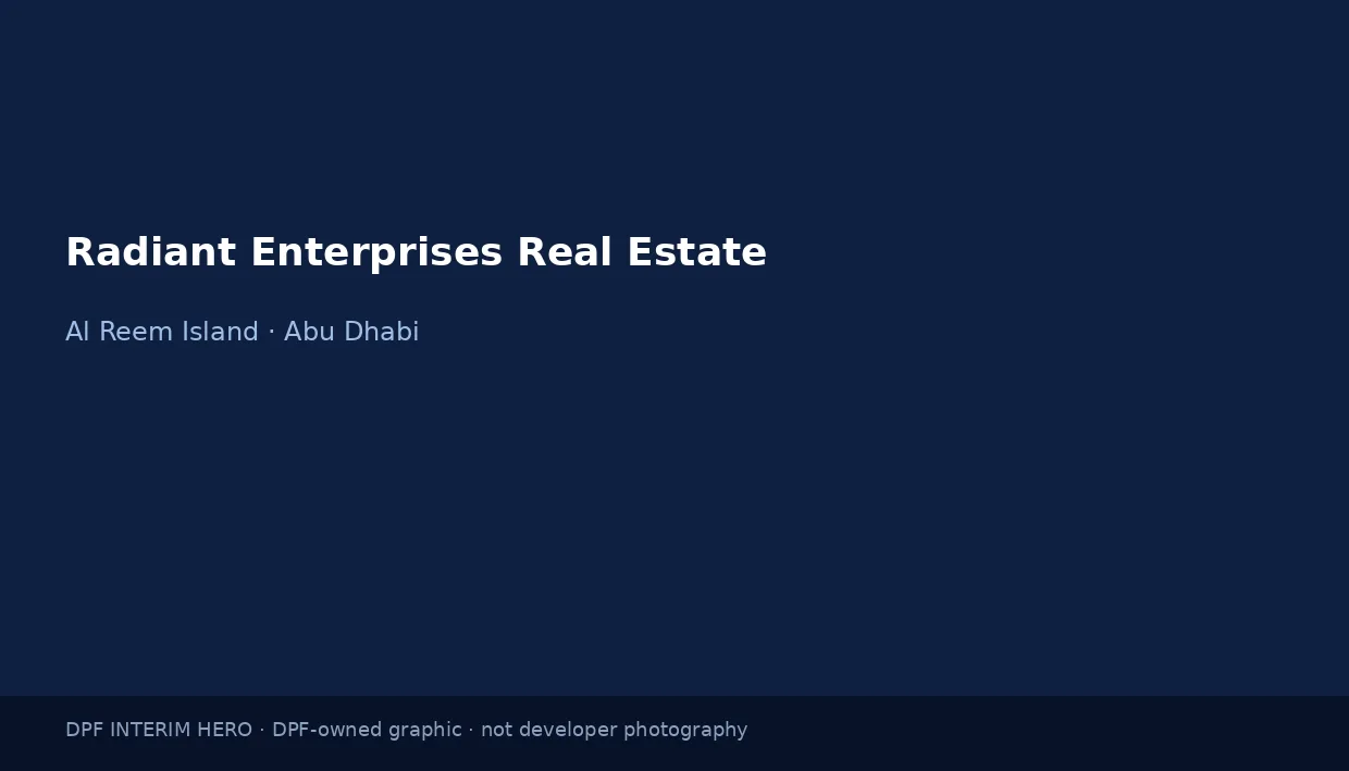Radiant Enterprises Real Estate name on a dark blue DPF interim hero graphic