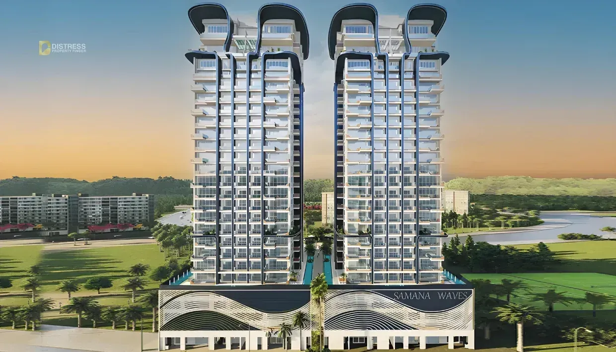 Rendering of Samana Waves twin towers in Jumeirah Village Circle, developed by Samana Developers
