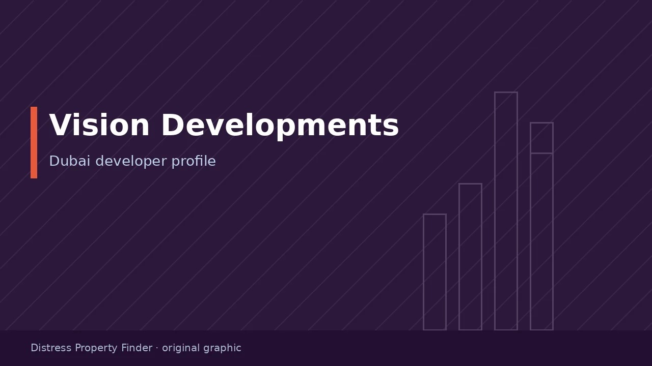 Original DPF graphic with the words Vision Developments above a Dubai developer profile subtitle
