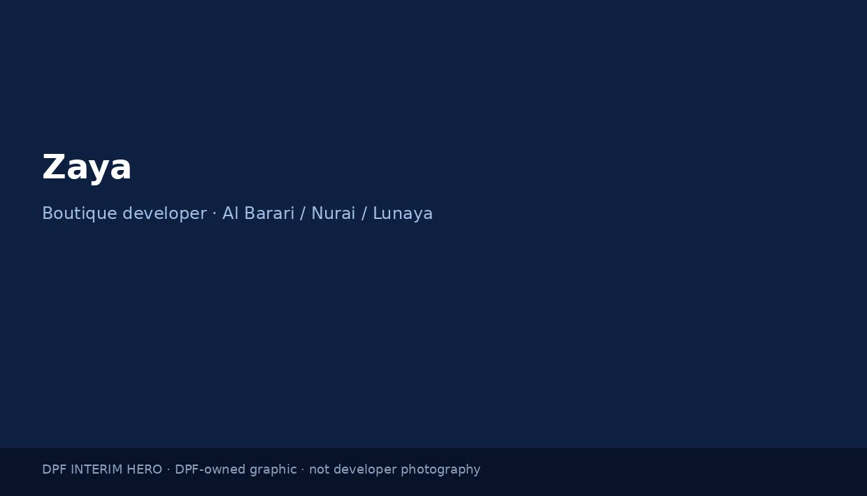 Zaya name on a dark blue DPF interim hero graphic