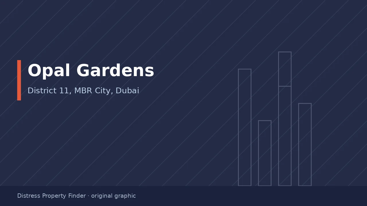 Original DPF graphic showing Opal Gardens in white above a District 11, MBR City, Dubai subtitle on a dark teal background