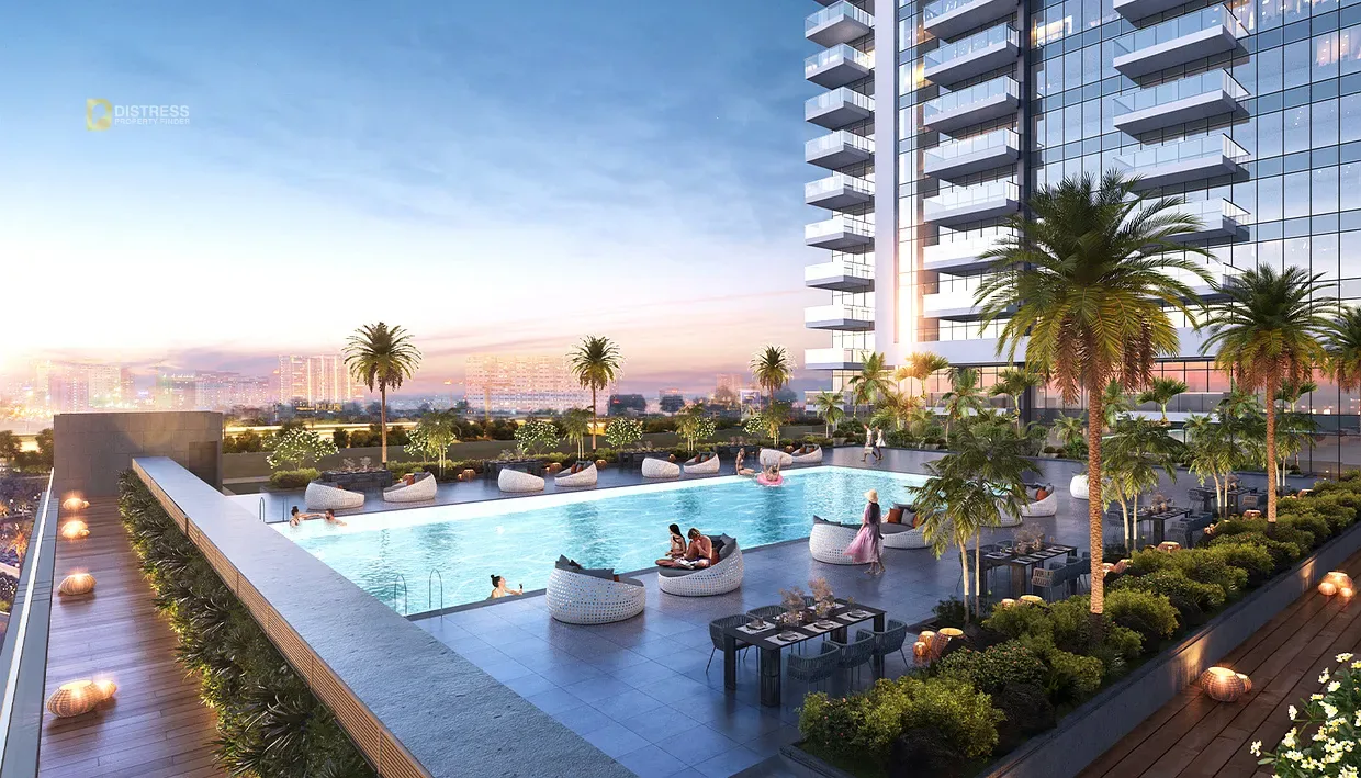 1-Bedroom Apartment Golf Gate 2 Damac Hills — Distress Bedroom Study Dubai Furnished Swimming Pool