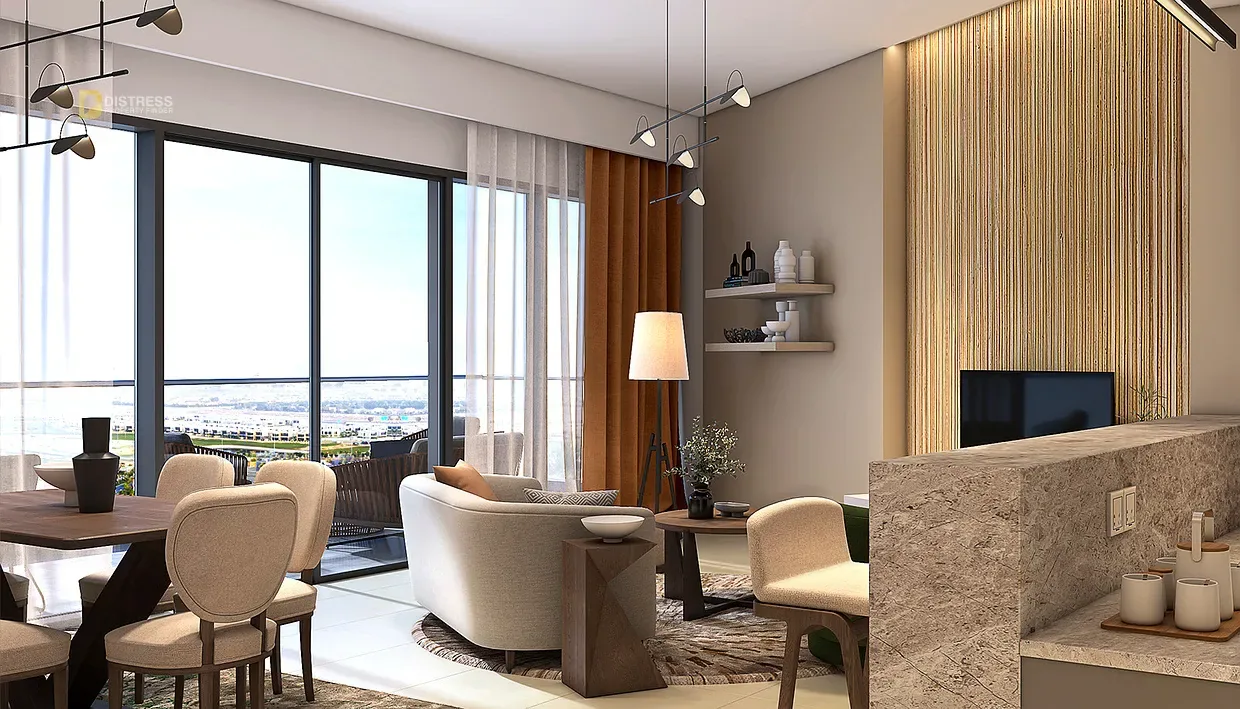 1-Bedroom Apartment Golf Gate 2 Damac Hills — Distress Bedroom Study Dubai Furnished Living Room