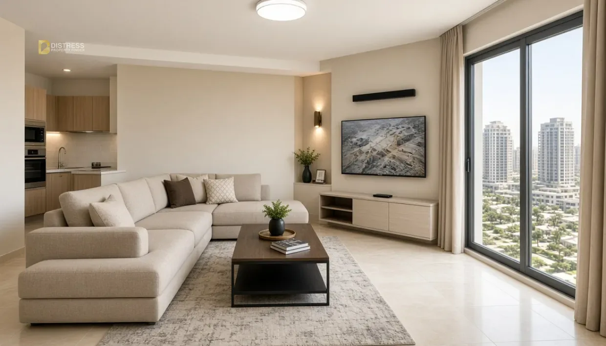 1-Bedroom Apartment Dubailand Wadi Al Safa 2 — Living Area