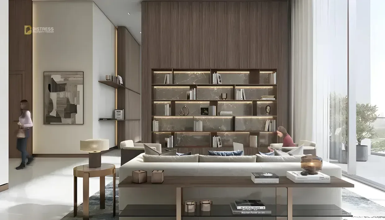 1-Bedroom Apartment 350 Riverside Crescent Sobha Hartland 2 — Study Burj Khalifa Living Room