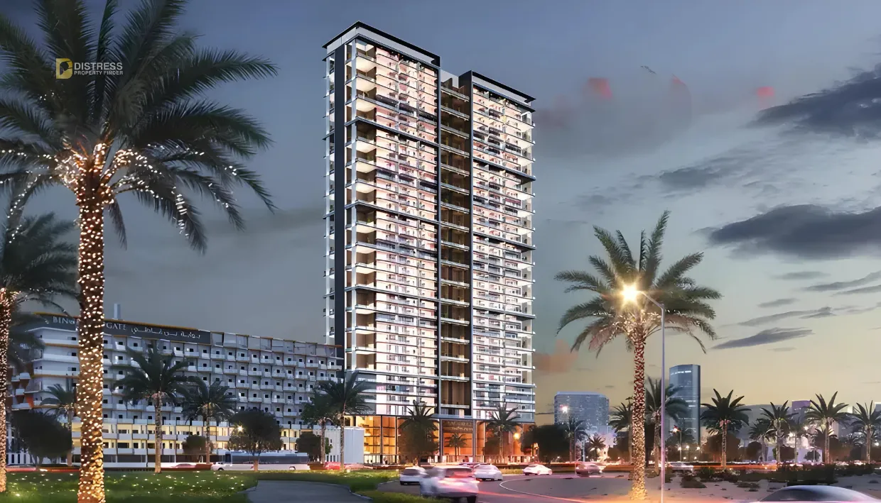 Distress Deal 1BR Apartment in Binghatti Onyx at JVC, Dubai Pool View (development imagery, not the exact unit)