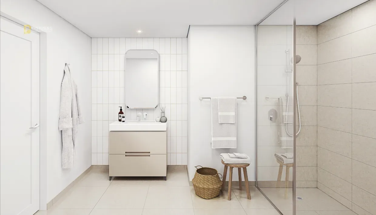 2-Bedroom Apartment Belgravia Gardens B Falcon City of Wonders — By Bathroom