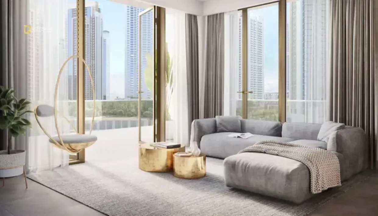 3-Bedroom Apartment Grove at Creek Beach Building 5 Dubai Creek Harbour — At Living Room